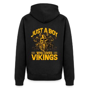 Nur ein Junge, der Wikinger liebt - Unisex Premium Bio Zip Hoodie - Schwarz - Hinten - Nico (187cm)
