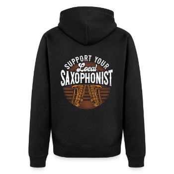 Saxophone Support Your Local - Unisex Premium Organic Zip Hoodie - black - Back - Nico (187cm)