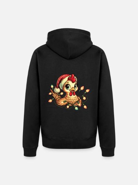 Merry Christmas Chicken with Fairy Lights - Unisex Premium Organic Zip Hoodie - black