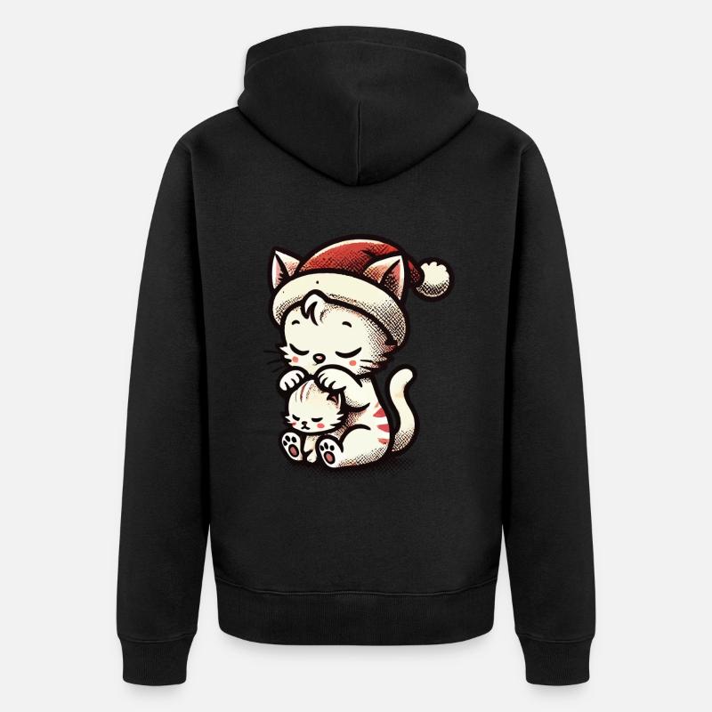 Chats mignons Noël avec chapeau - Veste à capuche bio Premium Unisexe - noir
