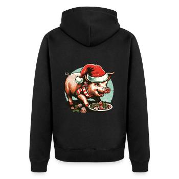 Weihnachtliches Völlerei Schwein Mit Mütze - Unisex Premium Bio Zip Hoodie - Schwarz - Hinten - Nico (187cm)