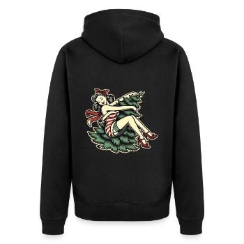 Weihnachten Retro Vintage Stil Pin-Up - Unisex Premium Bio Zip Hoodie - Schwarz - Hinten - Nico (187cm)