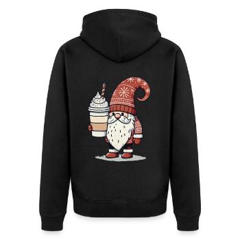 Weihnachtsgnom Mit Kaffee Wichtel - Unisex Premium Bio Zip Hoodie - Schwarz - Hinten - Nico (187cm)