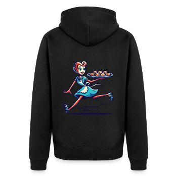 Cheerful baker serving fresh cookies - Unisex Premium Organic Zip Hoodie - black - Back - Nico (187cm)