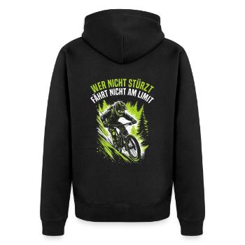 Mountainbiker Fahrradliebhaber Radfahrer Radfahren - Unisex Premium Bio Zip Hoodie - Schwarz - Hinten - Nico (187cm)