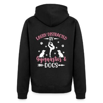 Abgelenkte Gymnastik Hunde Turnerin Gymnastisches - Unisex Premium Bio Zip Hoodie - Schwarz - Hinten - Nico (187cm)