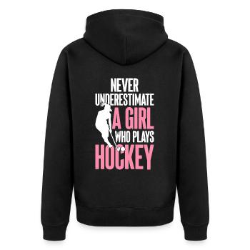 A girl playing hockey player girl - Unisex Premium Organic Zip Hoodie - black - Back - Nico (187cm)