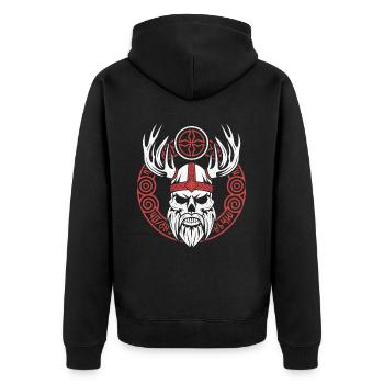 Asatru Walhalla Skandinavischer Stolz Nordmänner Wikinger - Unisex Premium Bio Zip Hoodie - Schwarz - Hinten - Nico (187cm)