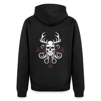 Asatru Walhalla Skandinavischer Stolz Nordmänner Wikinger - Unisex Premium Bio Zip Hoodie - Schwarz - Hinten - Nico (187cm)