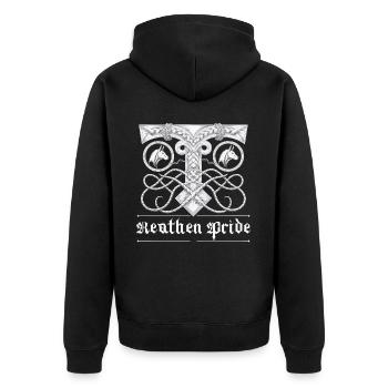 Asatru Walhalla Skandinavischer Stolz Nordmänner Wikinger - Unisex Premium Bio Zip Hoodie - Schwarz - Hinten - Nico (187cm)
