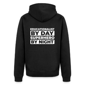 pedagogue - Unisex Premium Organic Zip Hoodie - black - Back - Nico (187cm)