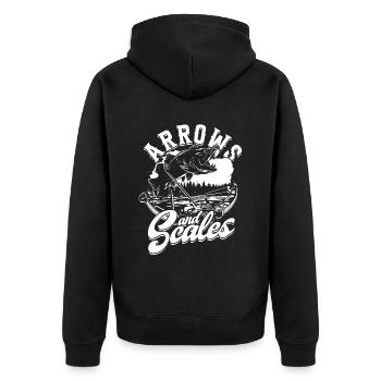 Bogenfischen Bogenangeln Arrow And Scales - Unisex Premium Bio Zip Hoodie - Schwarz - Hinten - Nico (187cm)
