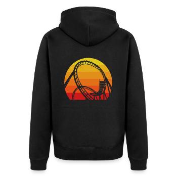 Montagnes russes Aventure Vintage Coucher de soleil - Veste à capuche bio Premium Unisexe - noir - Dos - Nico (187cm)