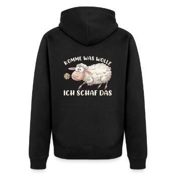 Komme Was Wolle Ich Schaf Das Motivierender - Unisex Premium Bio Zip Hoodie - Schwarz - Hinten - Nico (187cm)