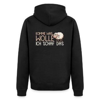 Komme Was Wolle Ich Schaf Das Motivierender - Unisex Premium Bio Zip Hoodie - Schwarz - Hinten - Nico (187cm)