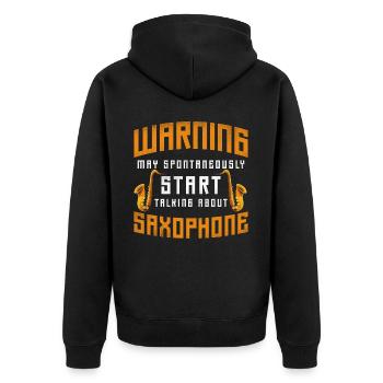 Saxophone Warning May - Unisex Premium Bio Zip Hoodie - Schwarz - Hinten - Nico (187cm)