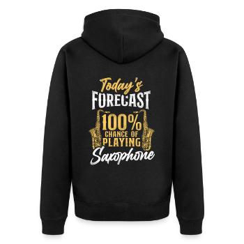 Saxophone Today's Forecast 100% - Unisex Premium Bio Zip Hoodie - Schwarz - Hinten - Nico (187cm)