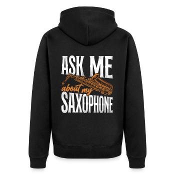 Saxophone Ask Me About My - Unisex Premium Bio Zip Hoodie - Schwarz - Hinten - Nico (187cm)