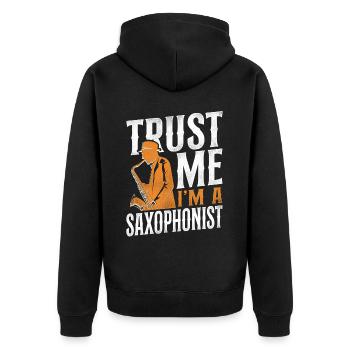 Saxophone Fais-moi confiance Je suis A - Veste à capuche bio Premium Unisexe - noir - Dos - Nico (187cm)