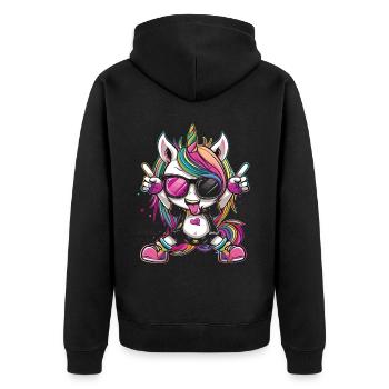 Süßes Einhorn, Bunte Einhörner - Unisex Premium Bio Zip Hoodie - Schwarz - Hinten - Nico (187cm)