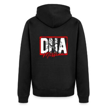 Ahnenforscher Genealogie DNA On A Mission - Unisex Premium Bio Zip Hoodie - Schwarz - Hinten - Nico (187cm)