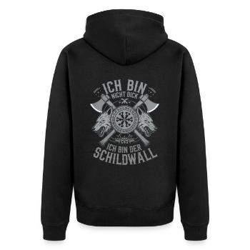 Ich bin nicht dick ich bin der Schildwall Wikinger - Unisex Premium Bio Zip Hoodie - Schwarz - Hinten - Nico (187cm)