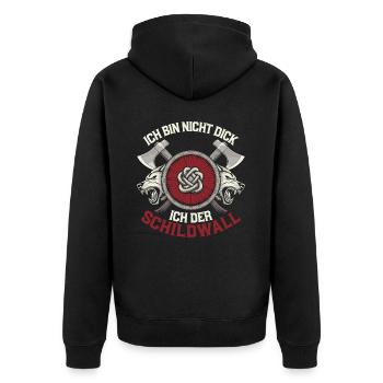 Ich bin nicht dick ich bin der Schildwall Wikinger - Unisex Premium Bio Zip Hoodie - Schwarz - Hinten - Nico (187cm)