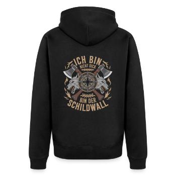 Ich bin nicht dick ich bin der Schildwall Wikinger - Unisex Premium Bio Zip Hoodie - Schwarz - Hinten - Nico (187cm)