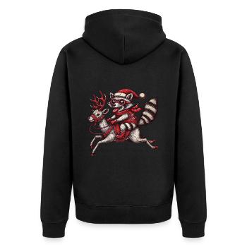 Wild raccoon riding Christmas reindeer - Unisex Premium Organic Zip Hoodie - black - Back - Nico (187cm)