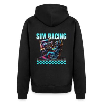 Sim Racing Virtuelles Simulationsspiel - Unisex Premium Bio Zip Hoodie - Schwarz - Hinten - Nico (187cm)