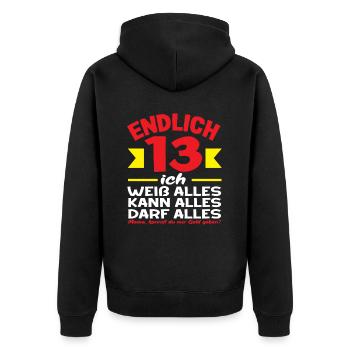 Finally 13th birthday I know everything - Unisex Premium Organic Zip Hoodie - black - Back - Nico (187cm)