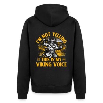 Ich schreie nicht, das ist meine Wikingerstimme - Unisex Premium Bio Zip Hoodie - Schwarz - Hinten - Nico (187cm)