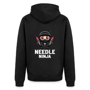 Needle Ninja, funny phlebotomist - Unisex Premium Bio Zip Hoodie - Schwarz - Hinten - Nico (187cm)