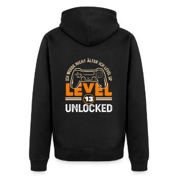 13th Birthday Level 13 Unlocked - Unisex Premium Organic Zip Hoodie - black - Back - Nico (187cm)