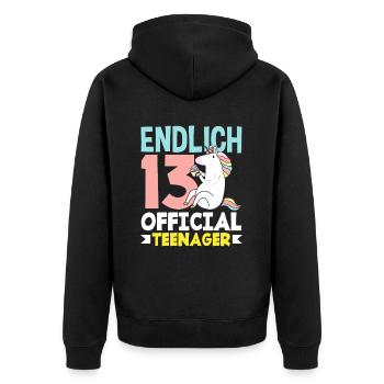 Finally 13th Birthday Official Teenager - Unisex Premium Organic Zip Hoodie - black - Back - Nico (187cm)