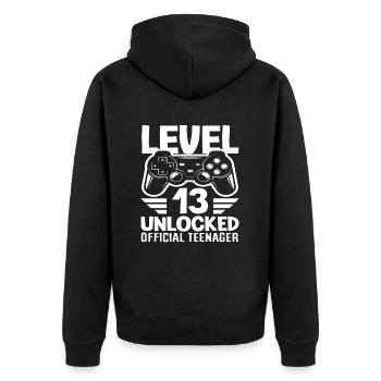 Le niveau 13 débloque l’anniversaire d’un adolescent - Veste à capuche bio Premium Unisexe - noir - Dos - Nico (187cm)