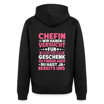 Stolzer Chefin Von Tollen Mitarbeitern Kollege - Unisex Premium Bio Zip Hoodie - Schwarz - Hinten - Nico (187cm)