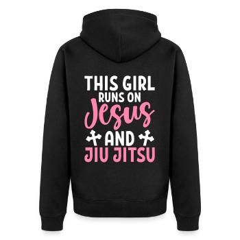 Girl running on Jesus Jiu Jitsu BJJ Martial Arts - Unisex Premium Organic Zip Hoodie - black - Back - Nico (187cm)