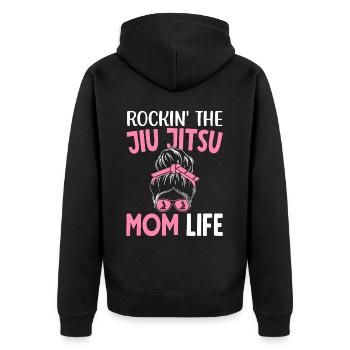 Rockin' The Jiu Jitsu Mom Life BJJ Martial Arts - Unisex Premium Organic Zip Hoodie - black - Back - Nico (187cm)