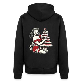 Weihnachten Retro Vintage Stil Frau Mit Baum - Unisex Premium Bio Zip Hoodie - Schwarz - Hinten - Nico (187cm)