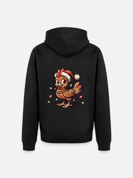Weihnachtshuhn Mit Lichterkette - Unisex Premium Bio Zip Hoodie - Schwarz