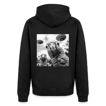 Sittiche - Unisex Premium Bio Zip Hoodie - Schwarz - Hinten - Nico (187cm)