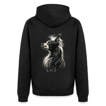 Chinesischer Schopfhund - Unisex Premium Bio Zip Hoodie - Schwarz - Hinten - Nico (187cm)
