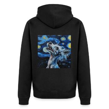 Chinesischer Schopfhund - Unisex Premium Bio Zip Hoodie - Schwarz - Hinten - Nico (187cm)