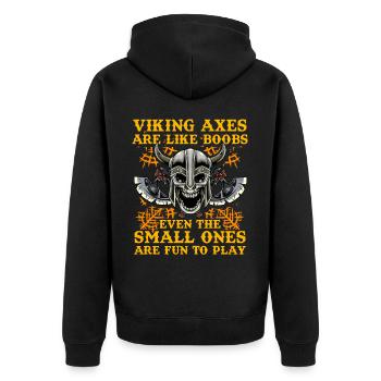 Wikingeräxte sind wie Brüste, auch die kleinen sind es - Unisex Premium Bio Zip Hoodie - Schwarz - Hinten - Nico (187cm)