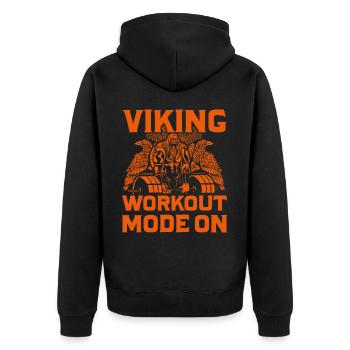 Viking Workout Modus Ein - Unisex Premium Bio Zip Hoodie - Schwarz - Hinten - Nico (187cm)