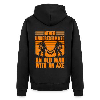 Unterschätze niemals einen alten Mann mit einer Axt - Unisex Premium Bio Zip Hoodie - Schwarz - Hinten - Nico (187cm)