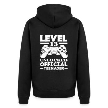 Niveau 13 Débloqué 13e anniversaire Adolescent - Veste à capuche bio Premium Unisexe - noir - Dos - Nico (187cm)