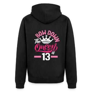 13th Birthday The Queen Turns 13 - Unisex Premium Organic Zip Hoodie - black - Back - Nico (187cm)