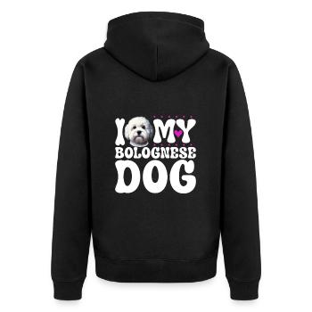 Ich liebe meinen Bologneser - Unisex Premium Bio Zip Hoodie - Schwarz - Hinten - Nico (187cm)